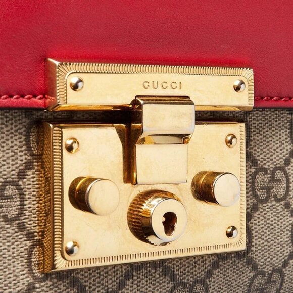 Gucci Red GG Supreme Coated Canvas Padlock Medium Shoulder Bag - Picture 5 of 10